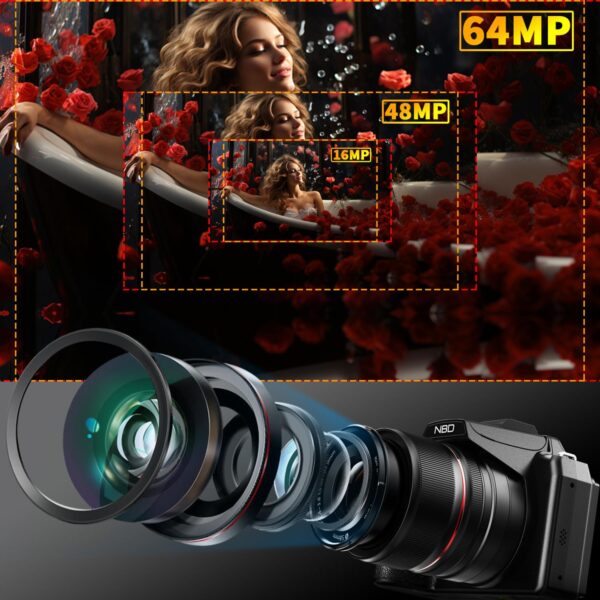 Caméra Numérique NBD 5K & 64MP – Zoom Optique 16X, Écran Pivotant 180° pour Vlogging et Photographie Haute Définition – Image 3