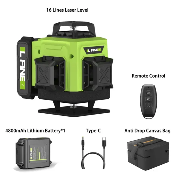 Niveaux Laser Auto-Nivelants Lfine 4D (16 Lignes, 360°) avec Trépied et Mallette – Image 10