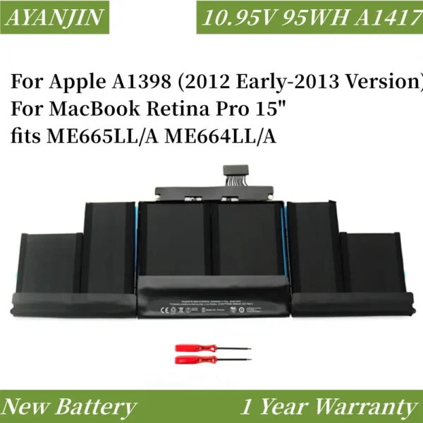 Batterie Neuve A1494 / A1417 pour Apple MacBook Pro 15" A1398 (2012, 2013, 2014) + Kit d'Installation – Image 4