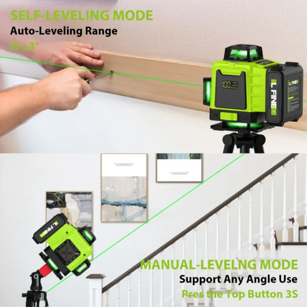 Niveaux Laser Auto-Nivelants Lfine 4D (16 Lignes, 360°) avec Trépied et Mallette – Image 3