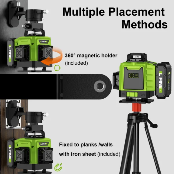 Niveaux Laser Auto-Nivelants Lfine 4D (16 Lignes, 360°) avec Trépied et Mallette – Image 5