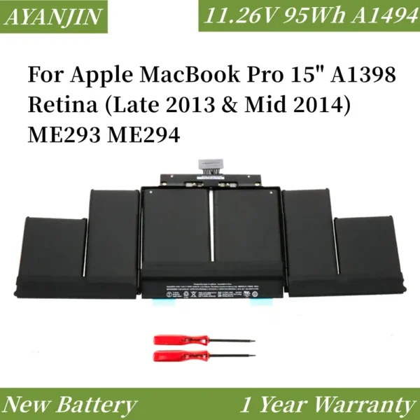 Batterie Neuve A1494 / A1417 pour Apple MacBook Pro 15" A1398 (2012, 2013, 2014) + Kit d'Installation