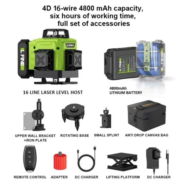 Niveaux Laser Auto-Nivelants Lfine 4D (16 Lignes, 360°) avec Trépied et Mallette – Image 8
