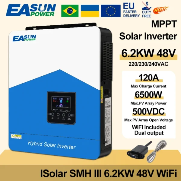 Onduleur Solaire Hybride EASUN POWER 7kVA 48V MPPT 110A, WiFi, 450V Max PV"